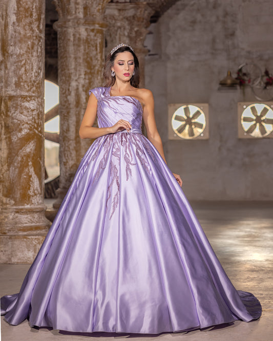 Ethereal Lilac One-Shoulder Gown